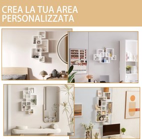 Libreria Moderna Sospesa con 5 Cubi Intrecciati 49,5x10,2x86 cm in Legno Bianco...