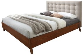 Letto matrimoniale 180 x 200 cm in Tessuto beige e legno - FRANCESCO
