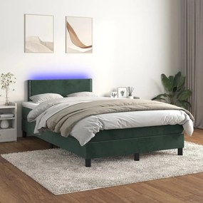 Letto a molle con materasso e led verde scuro 120x200cm velluto