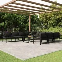 Set Divani da Giardino 11 pz con Cuscini in Alluminio Antracite 3107826