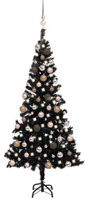 Albero di Natale Preilluminato con Palline Nero in PVC, Albero di Natale Preilluminato con Palline Nero 150 cm PVC III