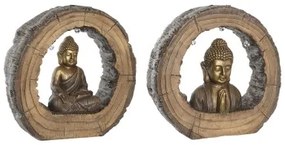 Statua Decorativa DKD Home Decor 40 x 13 x 40 cm Dorato Marrone Buddha Orientale (2 Unità)