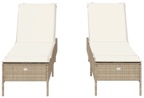 Lettini prendisole 2 pz con cuscini beige in polyrattan