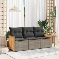 Set Divani da Giardino 3 pz con Cuscini Grigio in Polyrattan 3227439