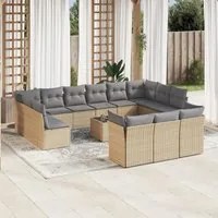 Set Divani da Giardino 14pz con Cuscini in Polyrattan Beige 3218459