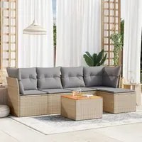 Set Divano da Giardino 6 pz con Cuscini Beige in Polyrattan 3223616