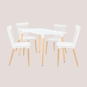 Set Tavolo Da Pranzo Rettangolare In Legno Di Faggio E Mdf (120x80 Cm) E 4 Sedie Royal Bianco - Sklum