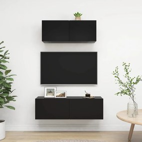 Set Di Mobili Porta Tv 2 Pz Nero İn Legno Multistrato /