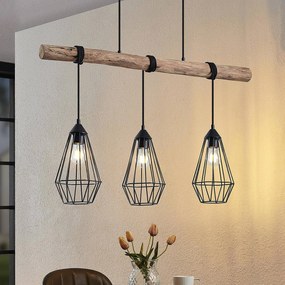 Lampada a sospensione Lindby Eldarion, 90 cm, trave in legno, a 3 luci