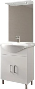 Mobile bagno da terra con lavabo e illuminazione L 65 x H 81.5 x P 50.5 cm bianco lucido in mdf, 2 ante per vasca centrale Simona