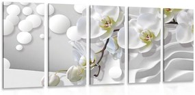 Quadri 5 pezzi – Orchidea su sfondo astratto