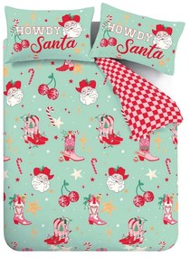 Set copripiumino e federa verde e rosa per letto matrimoniale e per letto esteso 230x220 cm Santa's Howdy Christmas – Catherine Lansfield