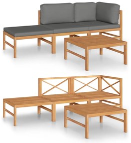 Set divani da giardino 4pz cuscini grigi legno massello di teak