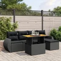 Set Divano da Giardino 6 pz con Cuscini Nero in Polyrattan 3272168