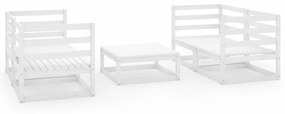 Set Divani da Giardino 5 pz Bianco in Legno Massello di Pino