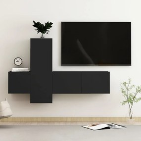 Set di mobili porta tv 3 pz nero in legno multistrato