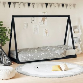 Giroletto Per Bambini Nero 80x200 Cm İn Legno Massello Di Pino /