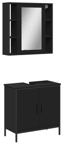 Set mobili da bagno 2 pz nero in legno multistrato