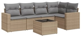 Set divano da giardino 6 pz con cuscini beige in polyrattan