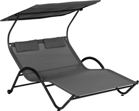 Lettino Prendisole 2 Posti da Giardino 200x137x138 cm con Tetto Parasole in Acciaio Grigio...