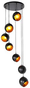 Lampada a sospensione nera con interno dorato 7 luci - Crooked Cluster
