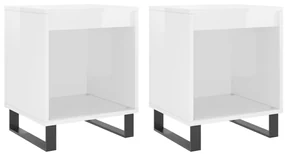 Comodini 2pz Bianco Lucido 40x35x50 Cm İn Legno Multistrato /