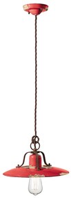 Lampadario Vintage Country Ferro E Ceramica Rosso 1 Luce E27 30Cm