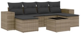 Set divani da giardino 7 pz con cuscini grigio in polyrattan