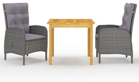 Set Mobili Da Pranzo Per Giardino 3 Pz Grigio /