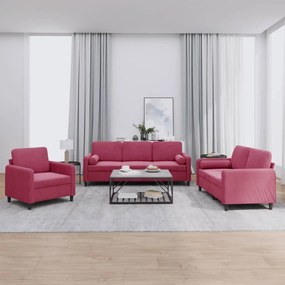 Set Di Divani 3 Pz Con Cuscini Rosso Vino İn Velluto /