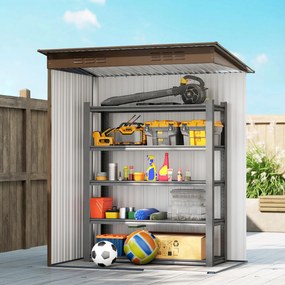 Casetta da Giardino 159x106x181 cm con Prese d'Aria e Porta Scorrevole in Metallo Marrone...
