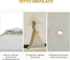 Gazebo da Giardino 2.95x2.95m in Metallo Doppio Tetto Zanzariera e Laterali Beige...