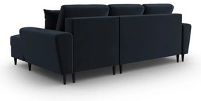 Divano angolare blu scuro allungabile e con contenitore (con penisola a destra/con chaise lounge) con rivestimento in velluto Kyoto – Cosmopolitan Design