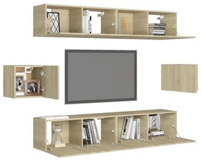 Set di mobili porta tv 6 pz rovere sonoma in legno multistrato