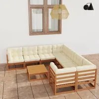 Set Divani da Giardino 9 pz Cuscini Miele in Massello di Pino 3077032