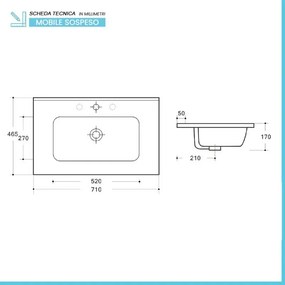 Mobile bagno sospeso 70 cm noce maya con lavabo ad incasso Gaya