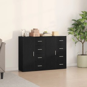 Sideboard set di 2 quercia nera legno, maniglie in metallo medio
