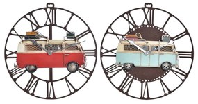 Orologio da Parete DKD Home Decor Furgone Rosso Metallo Celeste Vintage (34 x 3,5 x 32,5 cm) (2 Unità)