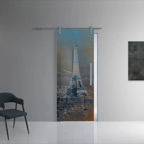 Porta scorrevole Eiffel in vetro, L 88 x H 215 cm, con binario Lux