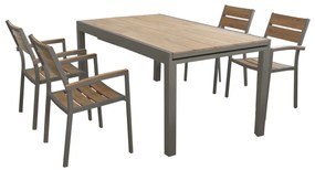 VIDUUS - set tavolo in alluminio e polywood cm 160/240 x 95 x 75 h con 4 poltrone Viduus