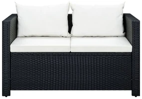Set divani da giardino 3 pz con cuscini in polyrattan nero