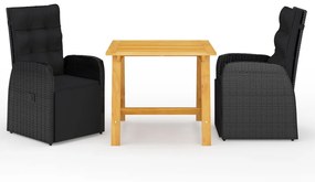 Set Mobili Da Pranzo Per Giardino 3 Pz Nero /