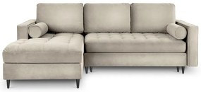 Divano letto angolare in velluto beige, angolo sinistro Santo - Milo Casa