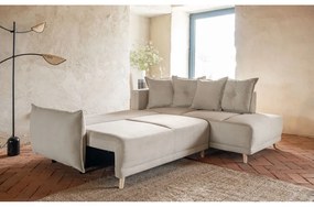 Divano letto angolare in velluto a coste beige (angolo destro) Lazy Lukka - Miuform