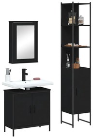 Set Mobili Da Bagno 3 Pz Nero İn Legno Multistrato /