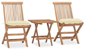 Set Da Pranzo Giardino Pieghevole 3 Pz Cuscino Massello Di Teak /
