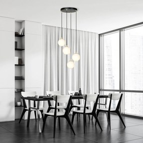 Sospensione Contemporanea Nuada 4 Luci In Acciaio Nero/Oro Sfere Vetro Bianco