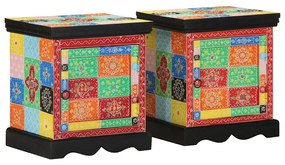 Comodini 2 Pz Multicolore 40x35x45cm İn Legno Massello Mango /