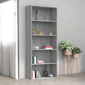 Libreria 5 ripiani grigio sonoma 80x30x189 cm legno multistrato
