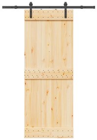 Porta Scorrevole Con Set Hardware 80x210 Cm Legno Massello Pino /